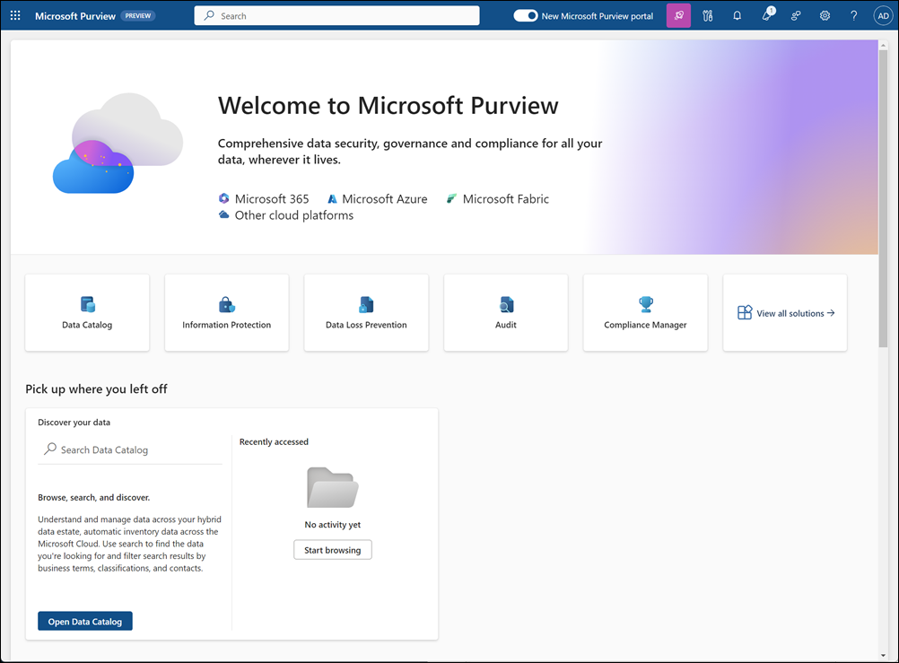 Microsoft Purview Home Page